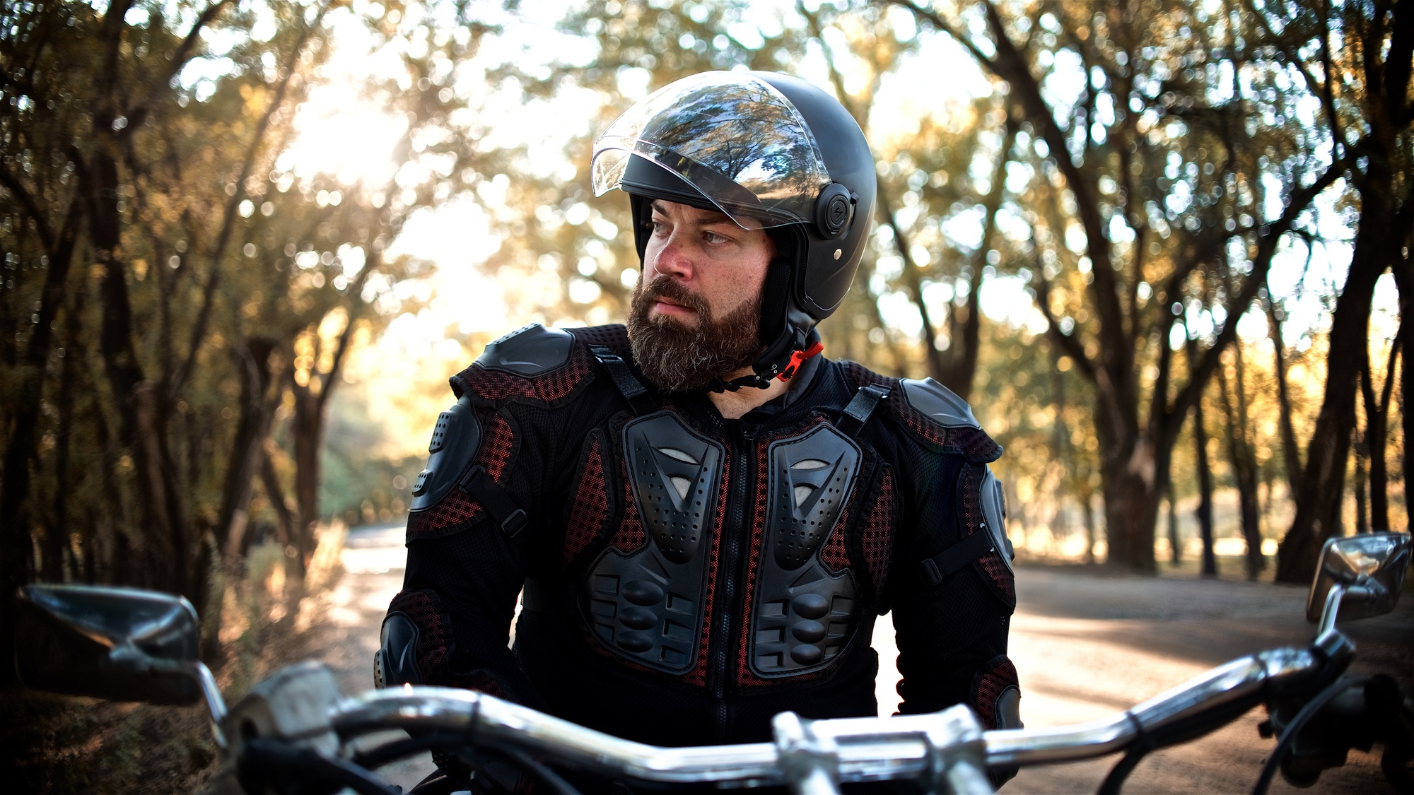 Beardy man sits on the bike /epic beard