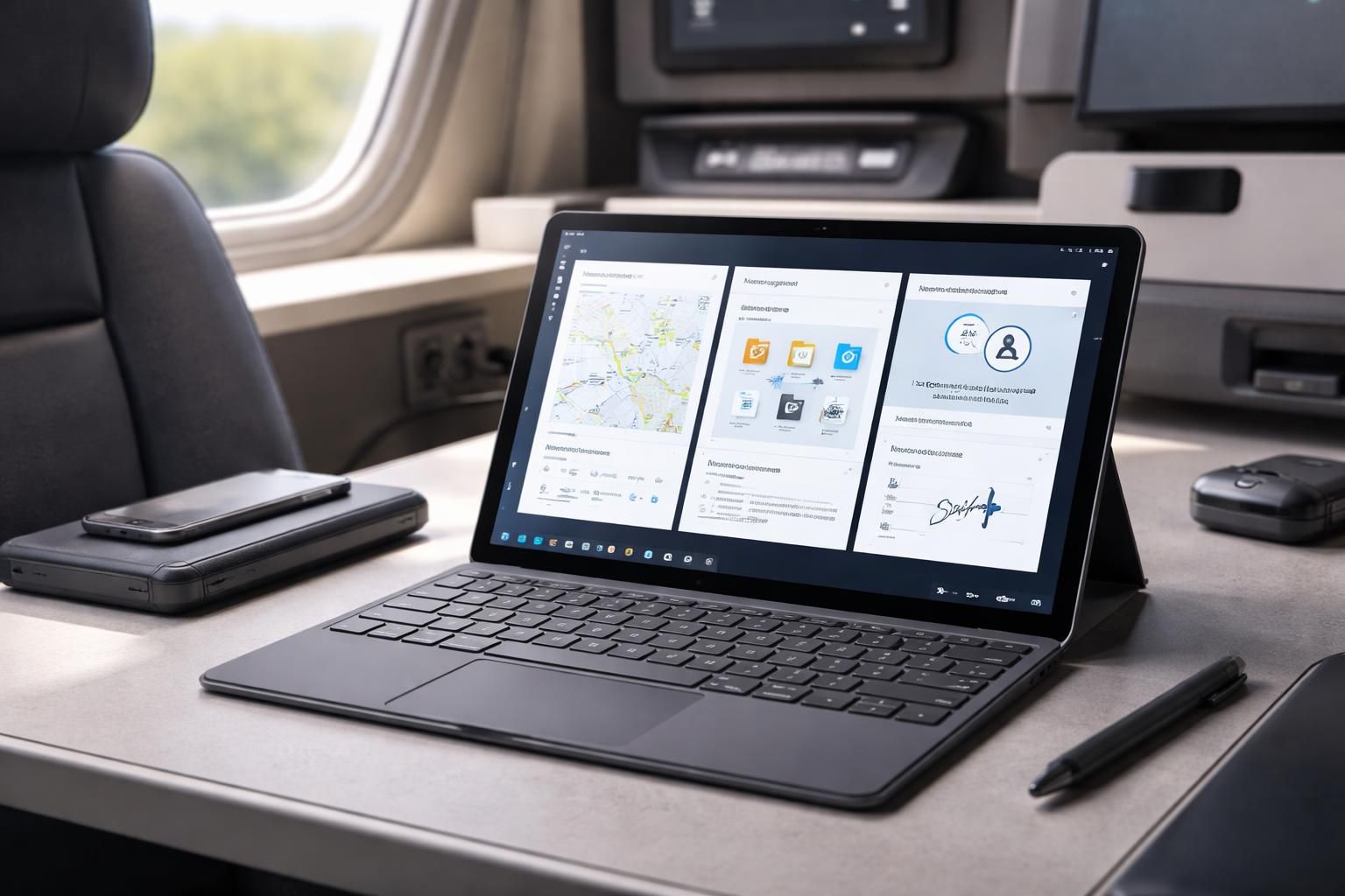découvrez comment une tablette windows vous permet de gérer efficacement vos tournées, documents et signatures directement depuis la cabine, pour une organisation simplifiée et un gain de temps assuré.