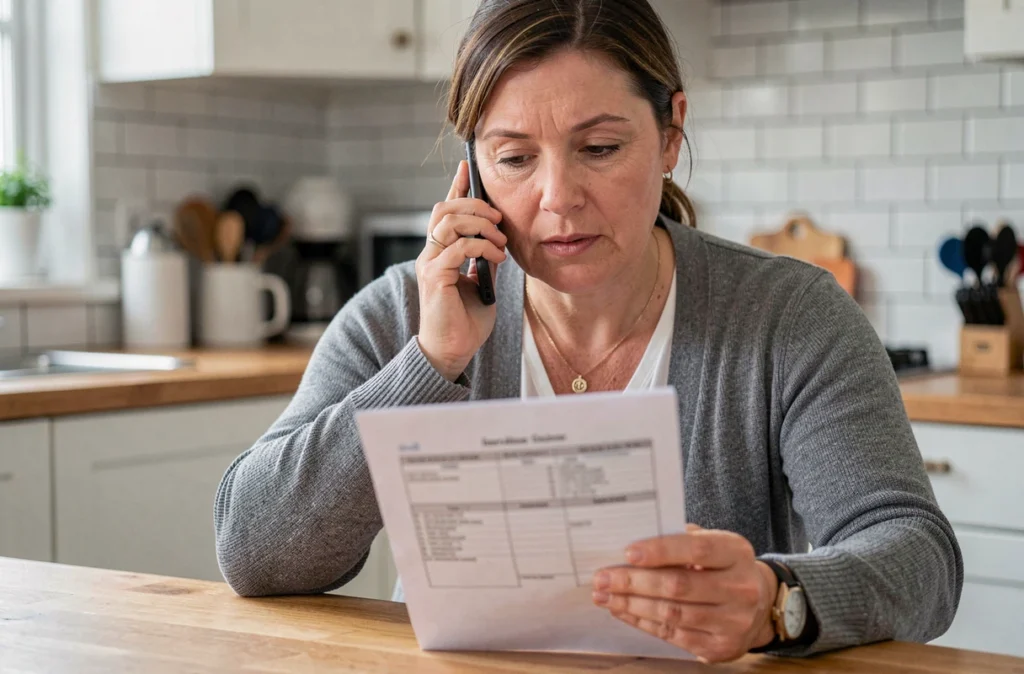 Femme contactant son assureur par téléphone pour résilier son assurance auto après une vente