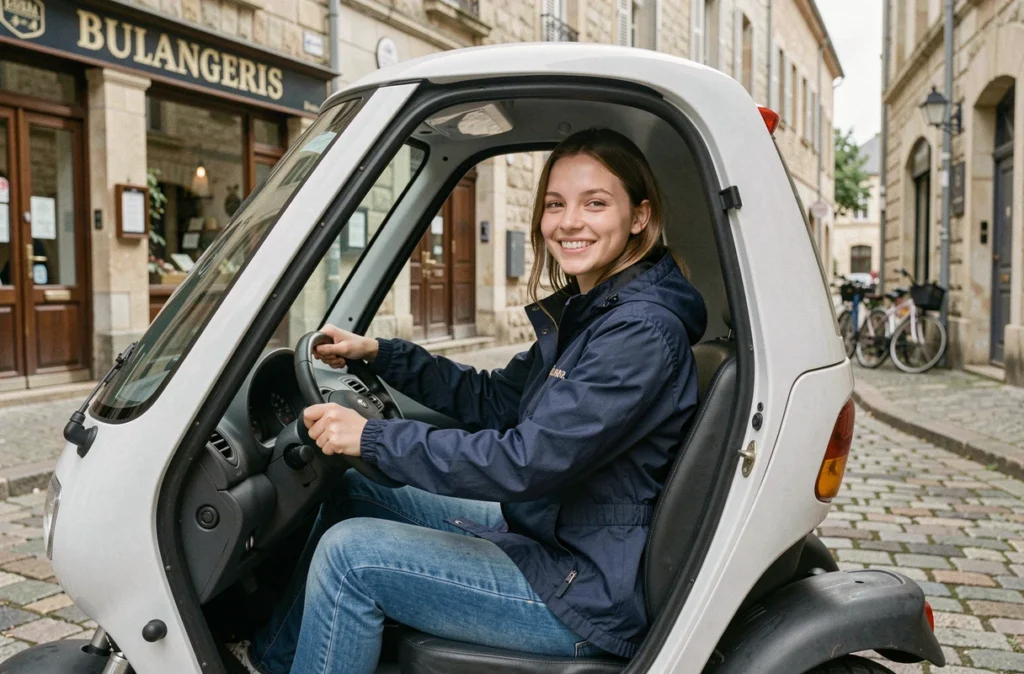 Jeune femme au volant d'une voiture sans permis dans les rues du Mans